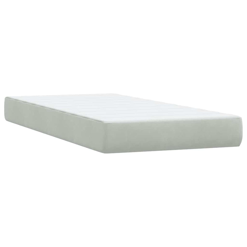 Pat box spring cu saltea, gri deschis, 90x220 cm, catifea