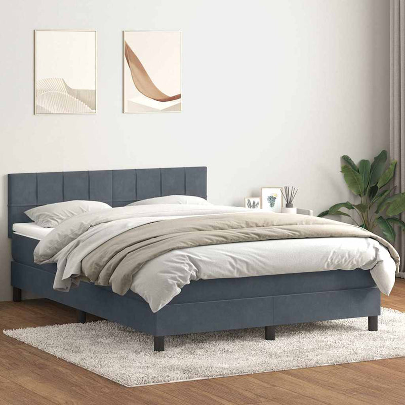 Pat box spring cu saltea, gri închis, 160x210 cm, catifea