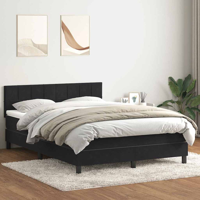 Pat box spring cu saltea, negru, 160x210 cm, catifea