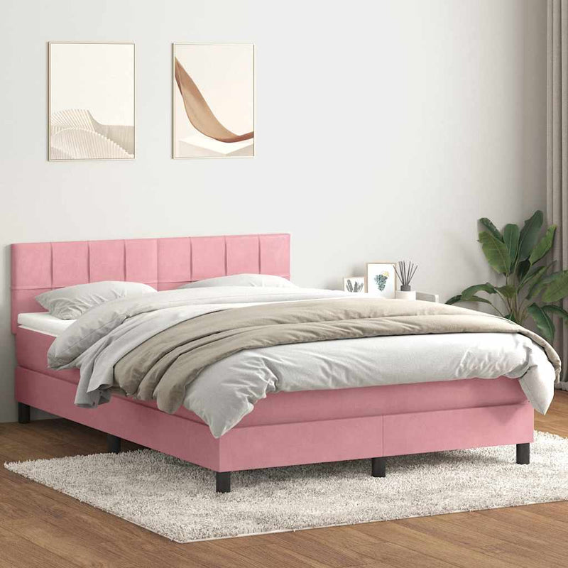 Pat box spring cu saltea, roz, 160x210 cm, catifea