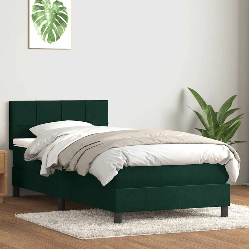 Pat box spring cu saltea, verde închis, 80x220 cm, catifea