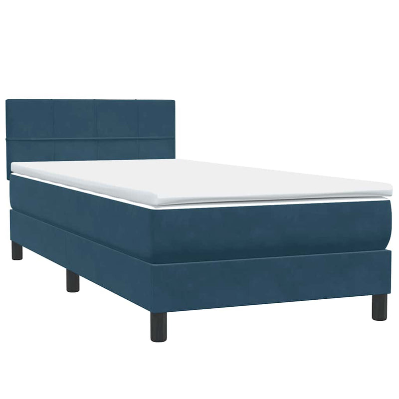 Pat box spring cu saltea, albastru închis, 80x220 cm, catifea