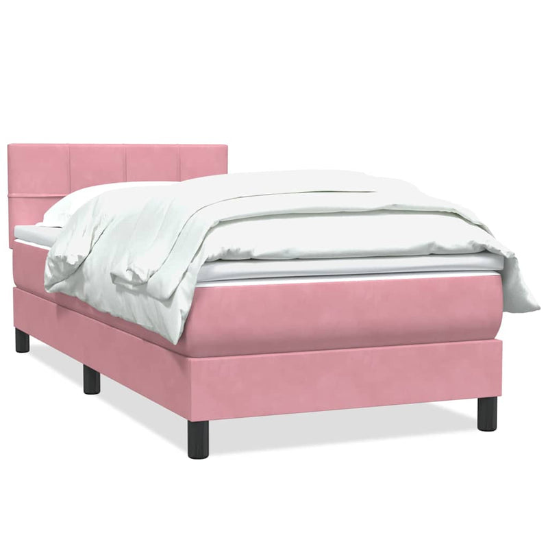 Pat box spring cu saltea, roz, 80x220 cm, catifea