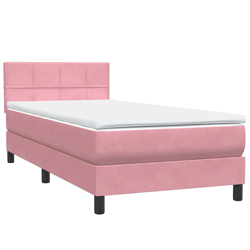 Pat box spring cu saltea, roz, 80x220 cm, catifea