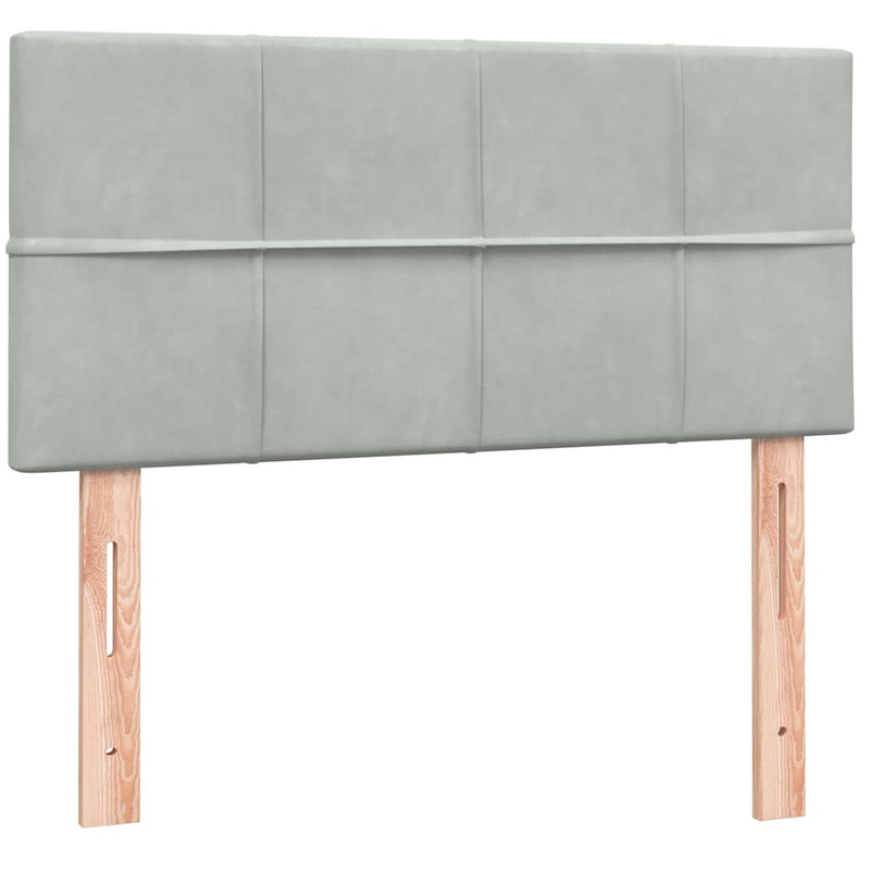 Pat box spring cu saltea, gri deschis, 90x220 cm, catifea