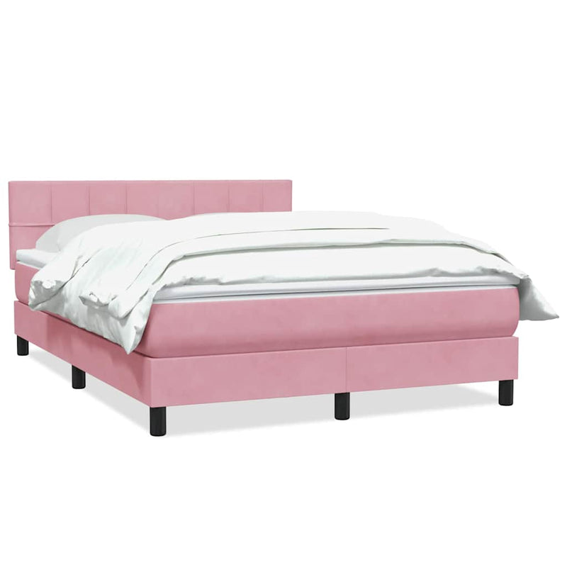 Pat box spring cu saltea, roz, 140x220 cm, catifea