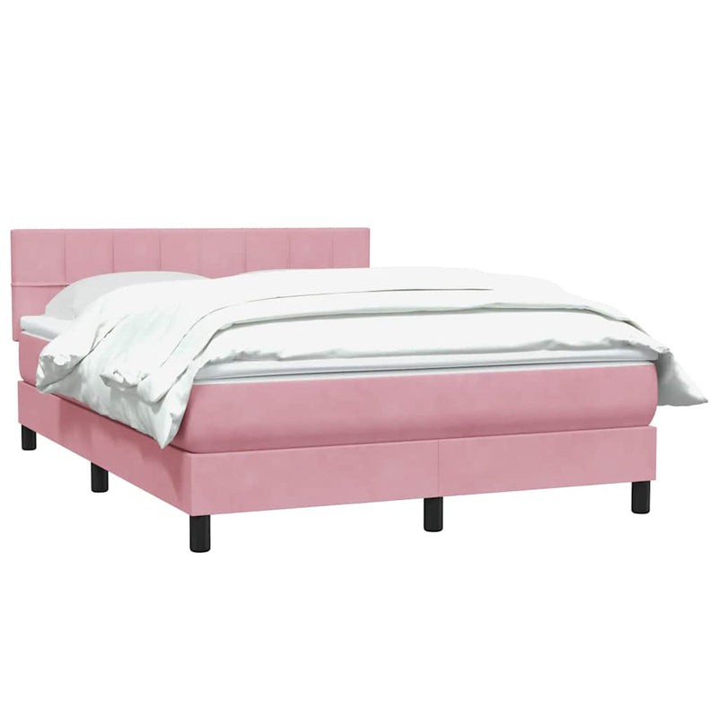 Pat box spring cu saltea, roz, 140x220 cm, catifea
