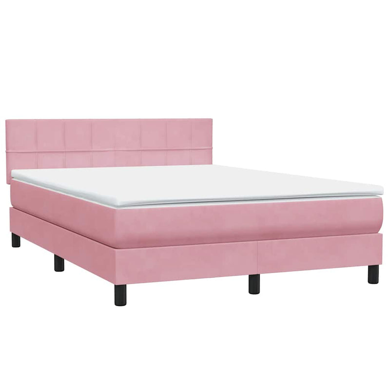 Pat box spring cu saltea, roz, 140x220 cm, catifea