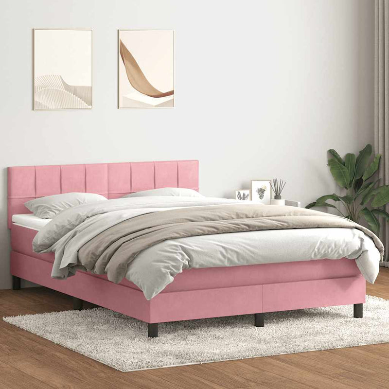 Pat box spring cu saltea, roz, 140x220 cm, catifea
