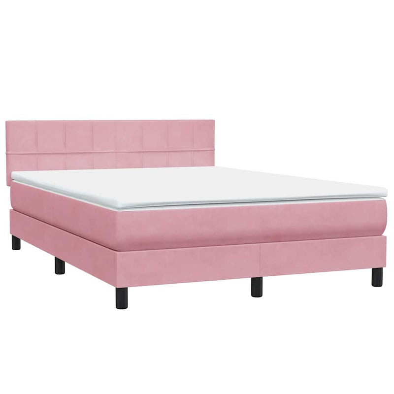 Pat box spring cu saltea, roz, 160x220 cm, catifea