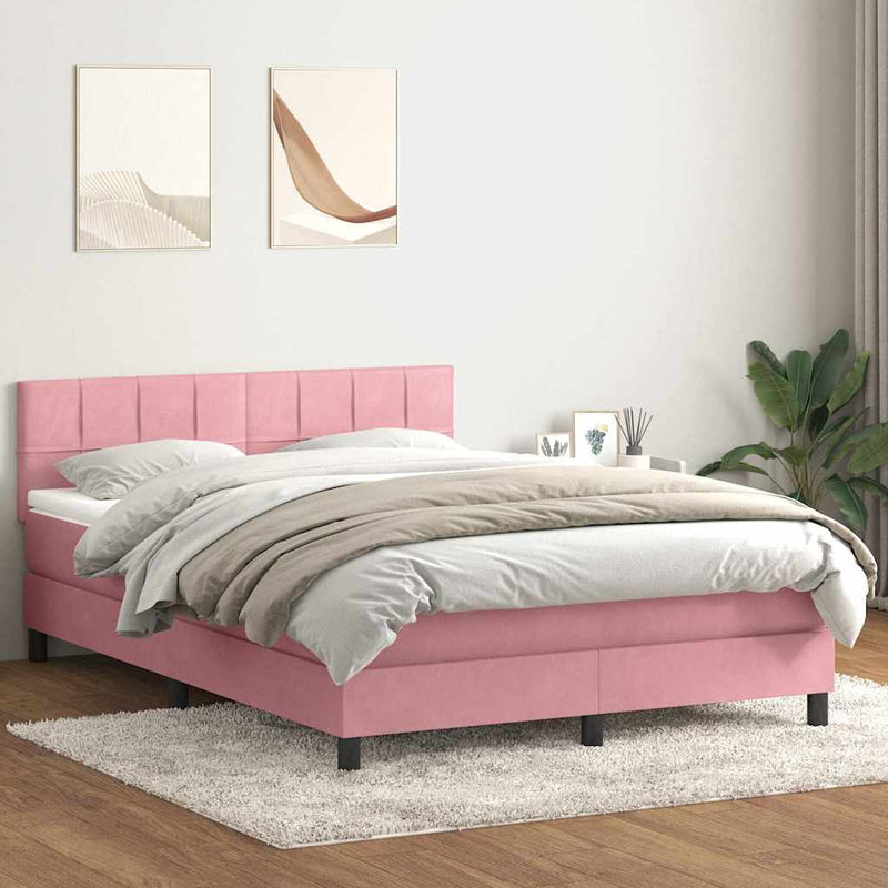 Pat box spring cu saltea, roz, 160x220 cm, catifea