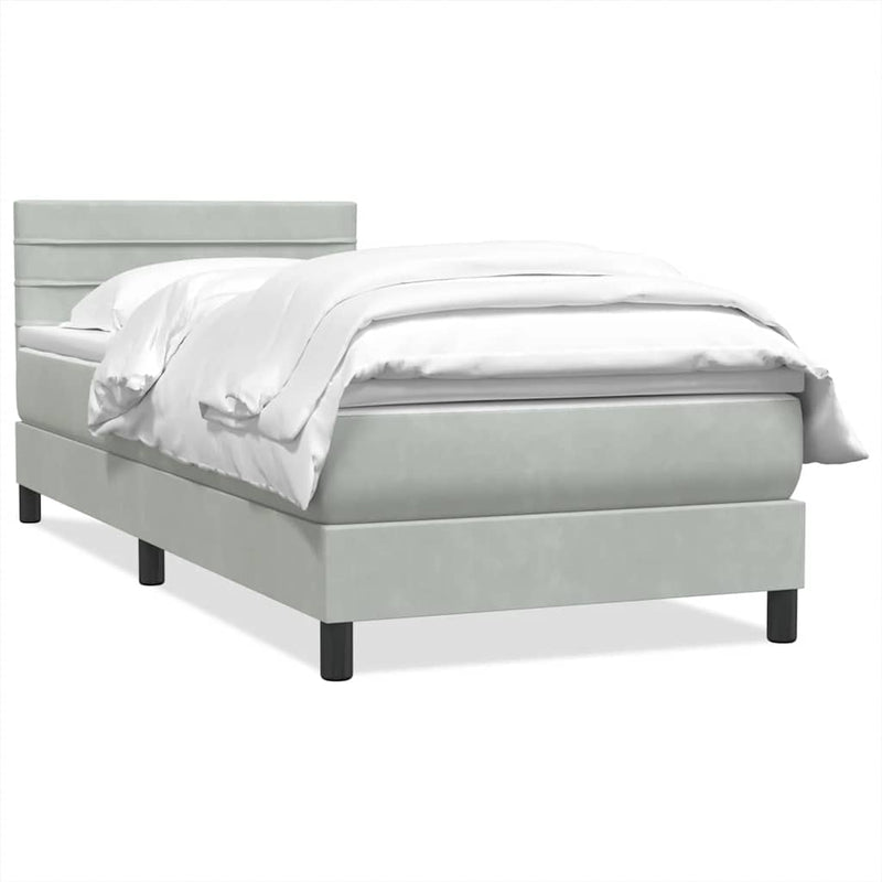 Pat box spring cu saltea, gri deschis, 80x210 cm, catifea