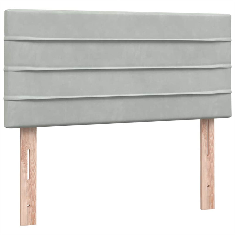 Pat box spring cu saltea, gri deschis, 80x210 cm, catifea