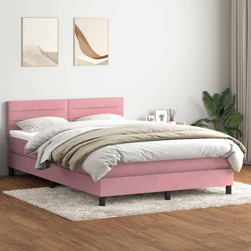 Pat box spring cu saltea, roz, 160x210 cm, catifea