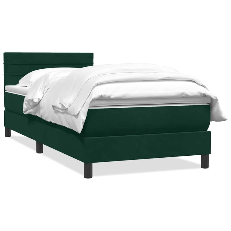 Pat box spring cu saltea, verde închis, 80x220 cm, catifea