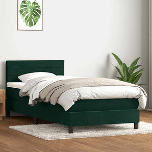 Pat box spring cu saltea, verde închis, 80x220 cm, catifea