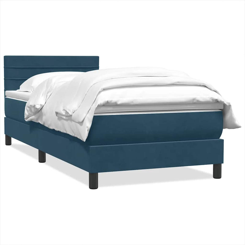 Pat box spring cu saltea, albastru închis, 80x220 cm, catifea