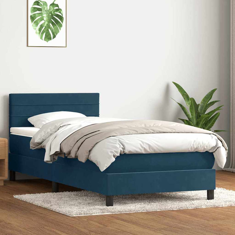 Pat box spring cu saltea, albastru închis, 80x220 cm, catifea