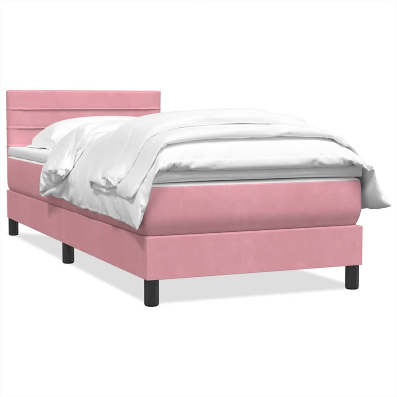 Pat box spring cu saltea, roz, 80x220 cm, catifea