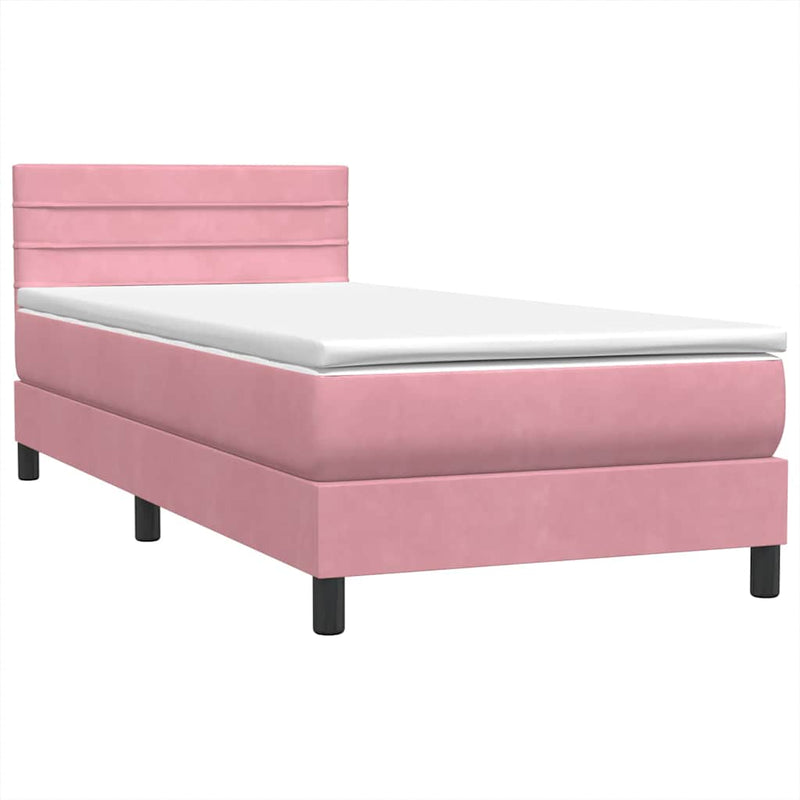 Pat box spring cu saltea, roz, 80x220 cm, catifea