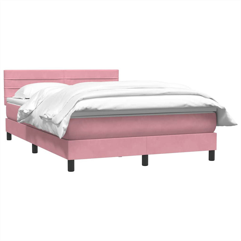 Pat box spring cu saltea, roz, 140x220 cm, catifea