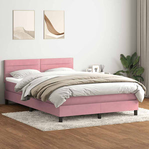 Pat box spring cu saltea, roz, 140x220 cm, catifea