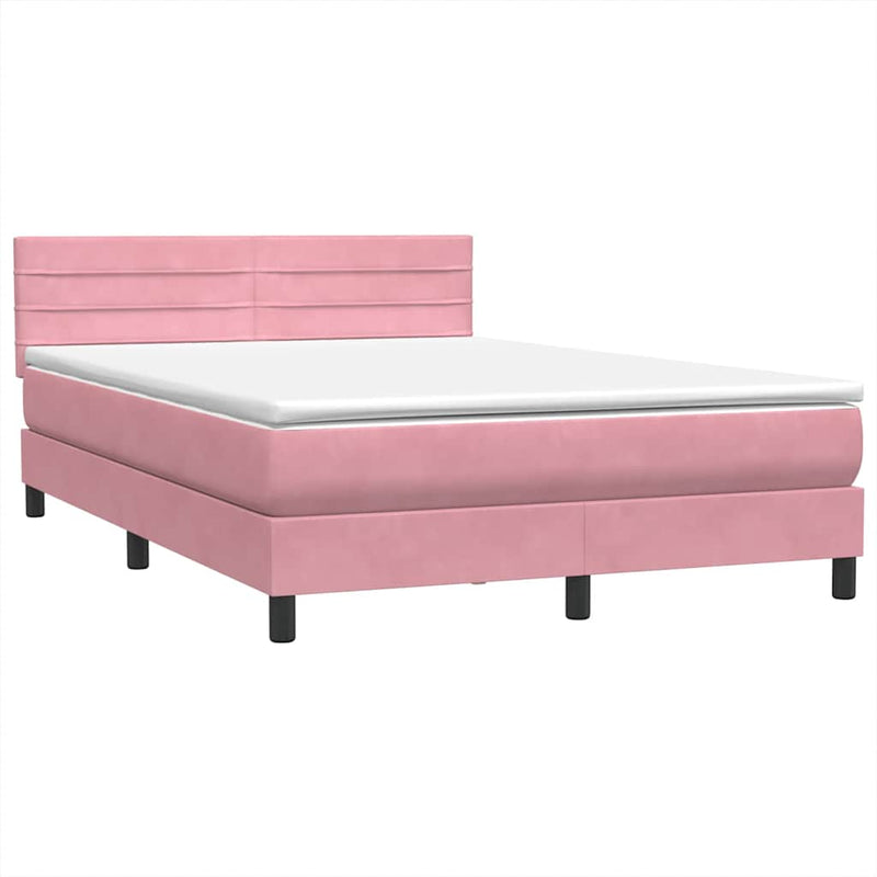 Pat box spring cu saltea, roz, 160x220 cm, catifea