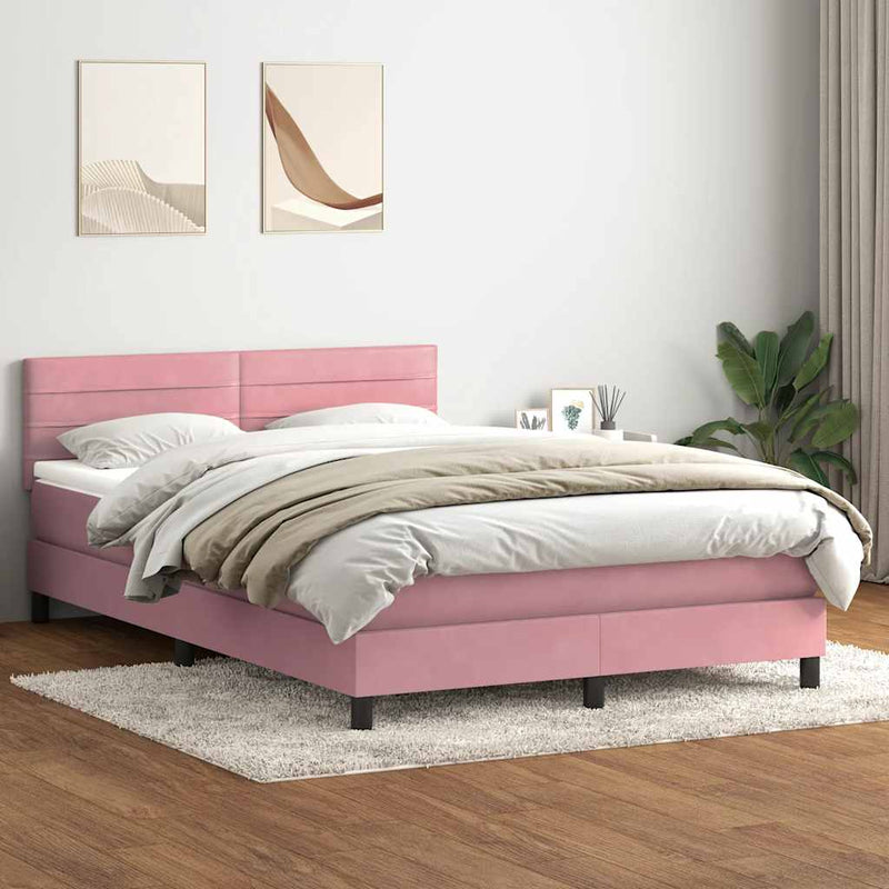 Pat box spring cu saltea, roz, 160x220 cm, catifea