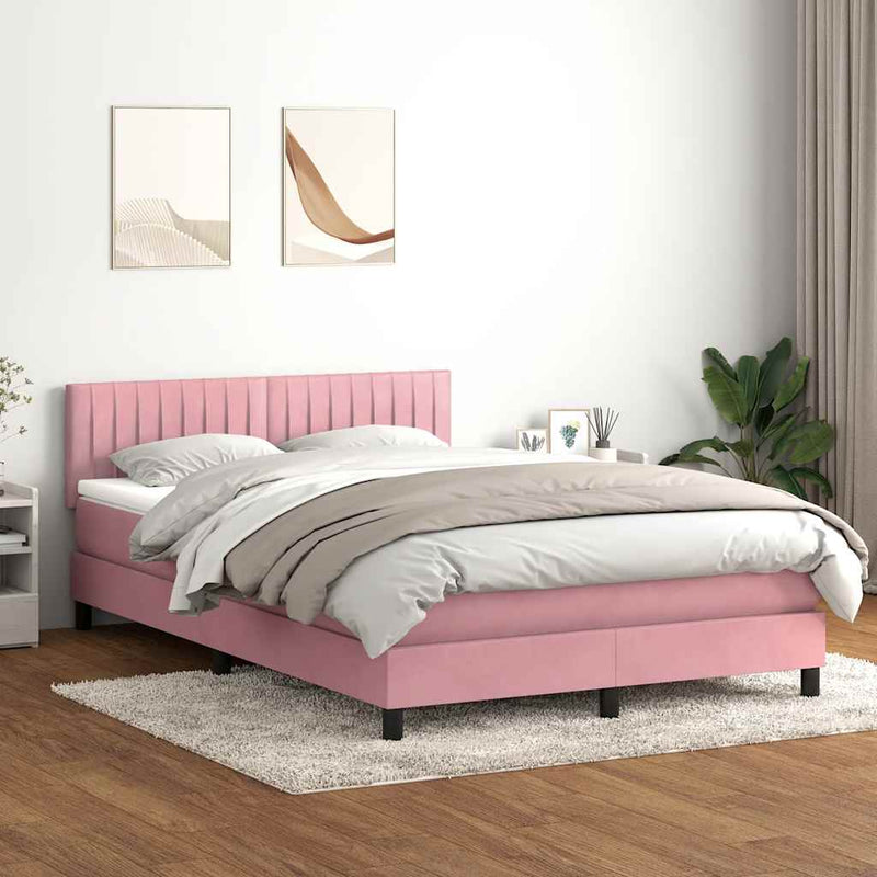 Pat box spring cu saltea, roz, 160x210 cm, catifea