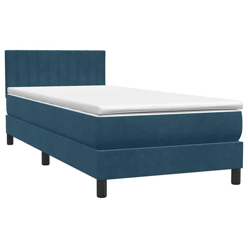 Pat box spring cu saltea, albastru închis, 80x220 cm, catifea