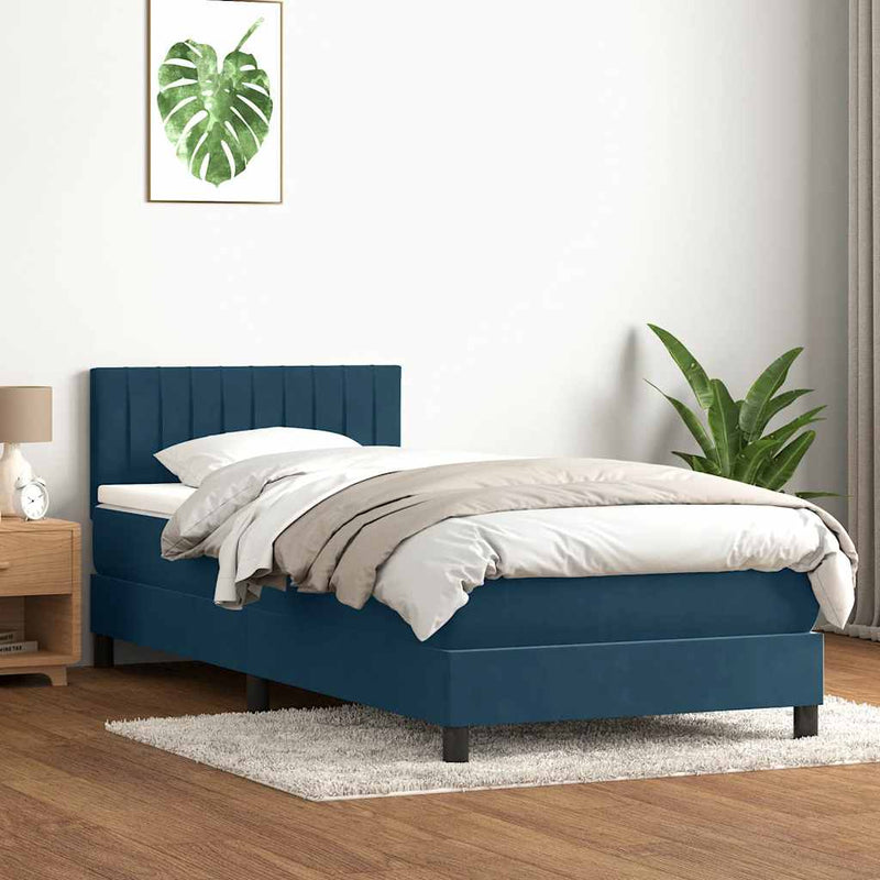 Pat box spring cu saltea, albastru închis, 80x220 cm, catifea