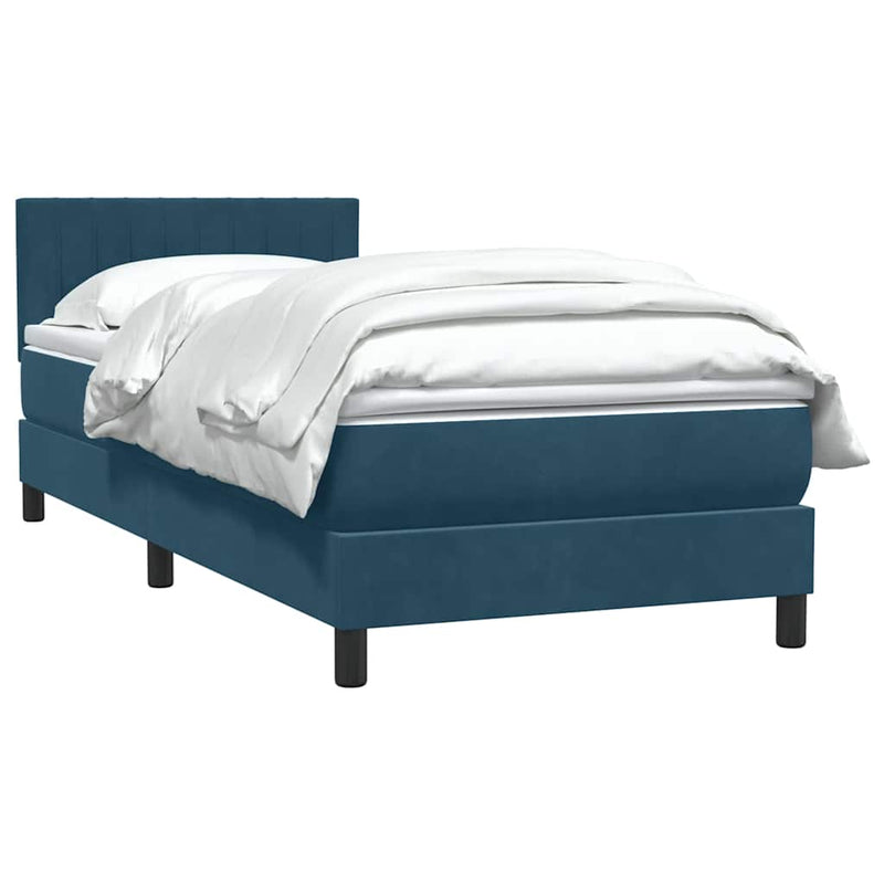 Pat box spring cu saltea, albastru închis, 80x220 cm, catifea