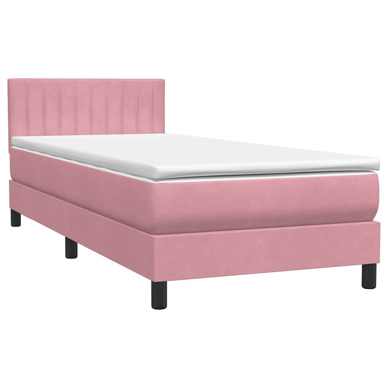 Pat box spring cu saltea, roz, 80x220 cm, catifea