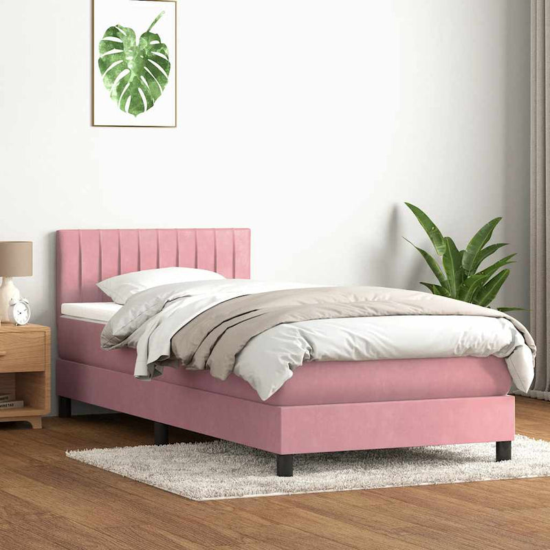 Pat box spring cu saltea, roz, 80x220 cm, catifea