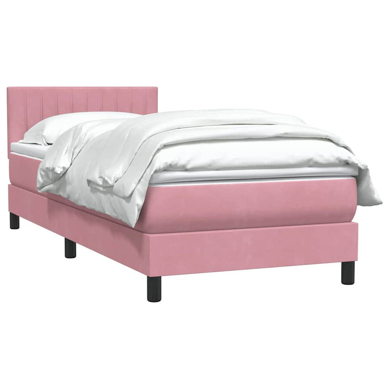Pat box spring cu saltea, roz, 80x220 cm, catifea