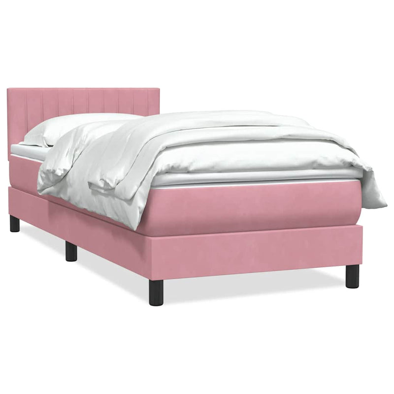 Pat box spring cu saltea, roz, 80x220 cm, catifea