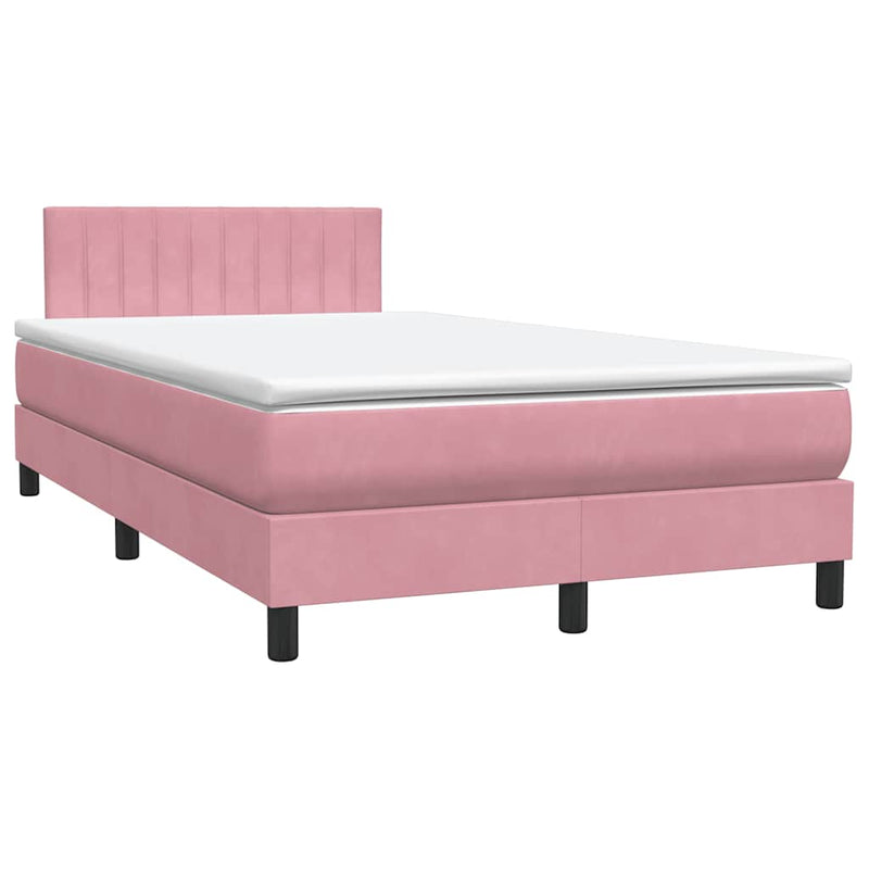 Pat box spring cu saltea, roz, 120x220 cm, catifea