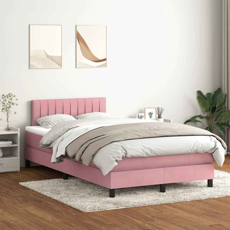 Pat box spring cu saltea, roz, 120x220 cm, catifea