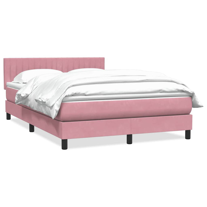 Pat box spring cu saltea, roz, 140x220 cm, catifea