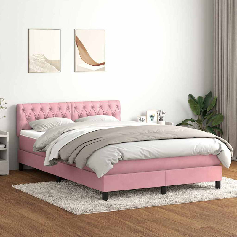 Pat box spring cu saltea, roz, 140x210 cm, catifea