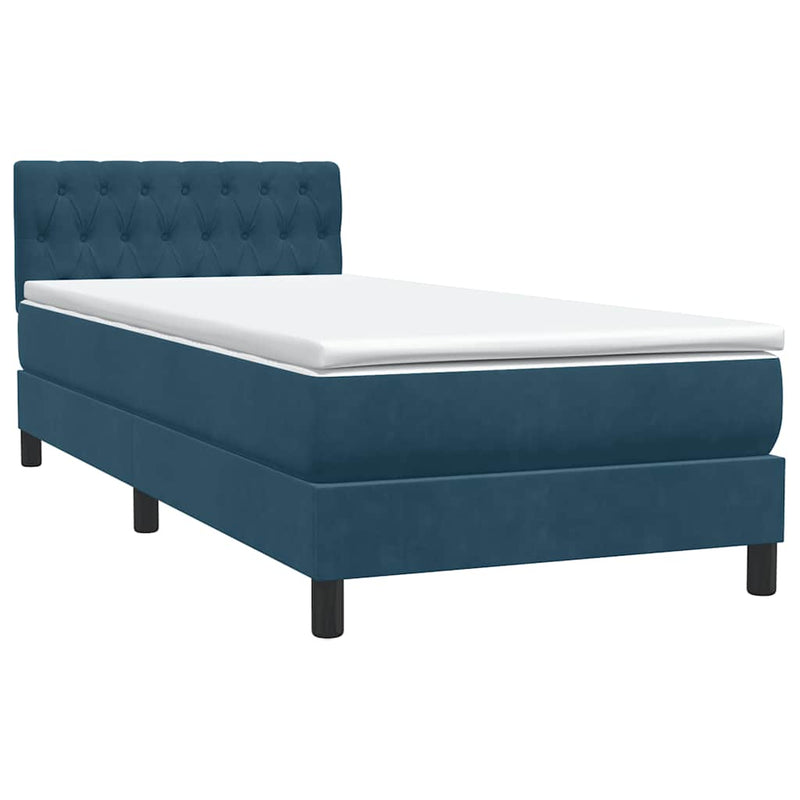 Pat box spring cu saltea, albastru închis, 80x220 cm, catifea