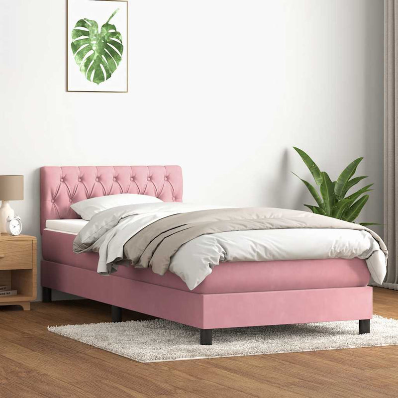 Pat box spring cu saltea, roz, 80x220 cm, catifea