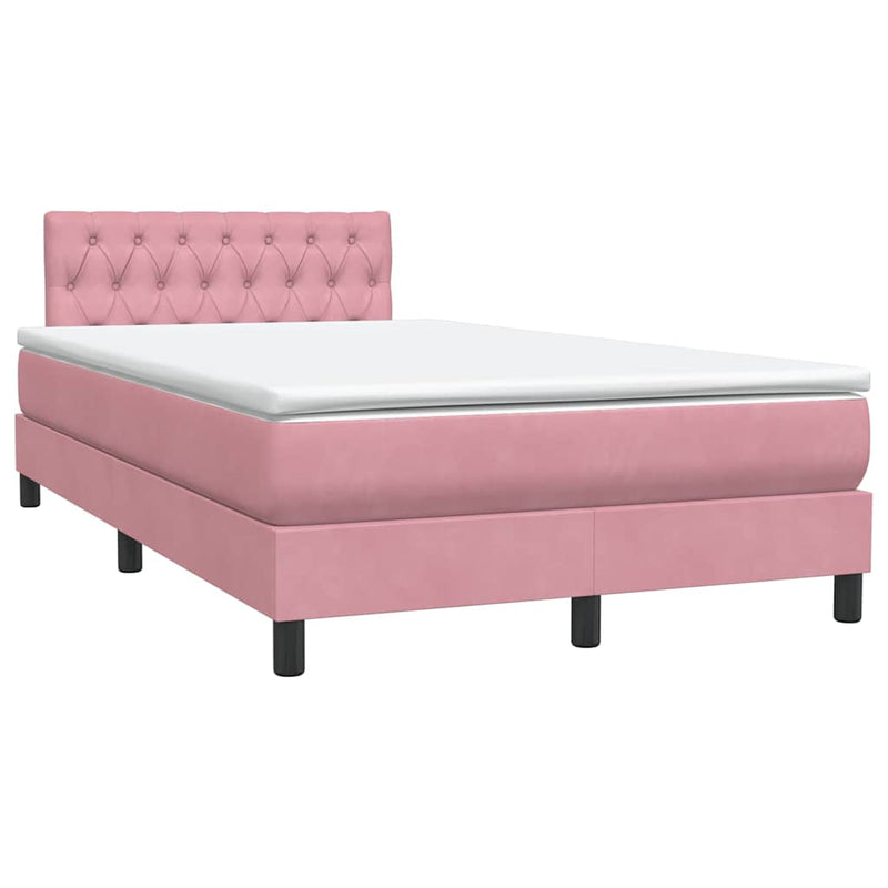 Pat box spring cu saltea, roz, 120x220 cm, catifea
