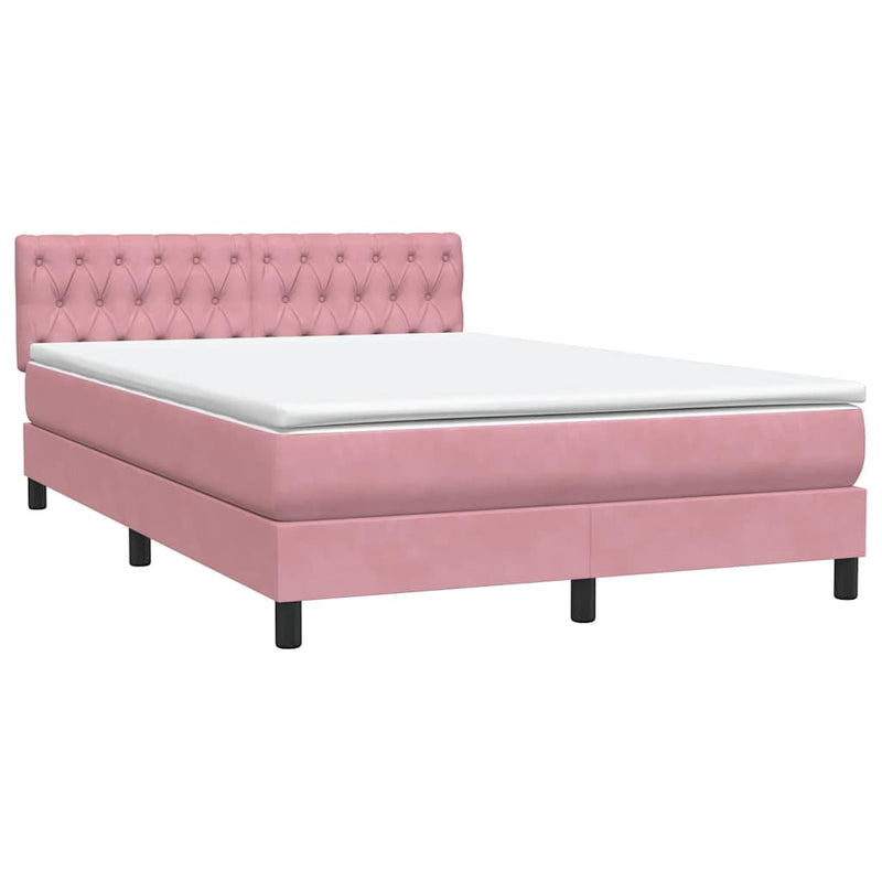 Pat box spring cu saltea, roz, 160x220 cm, catifea