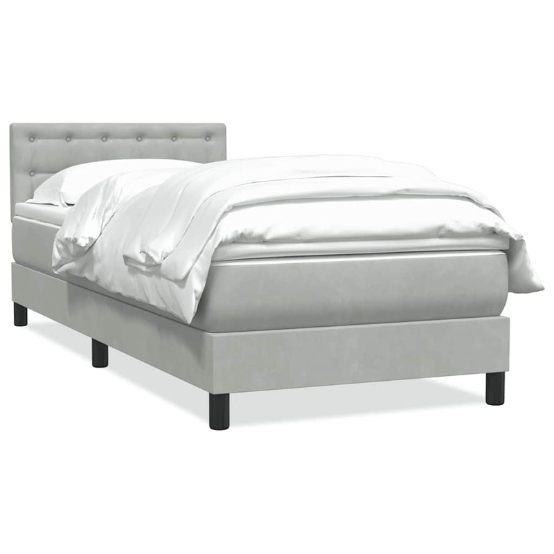 Pat box spring cu saltea, gri deschis, 80x210 cm, catifea