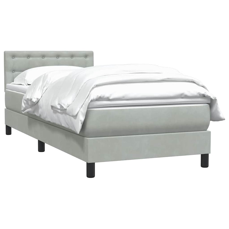 Pat box spring cu saltea, gri deschis, 80x210 cm, catifea