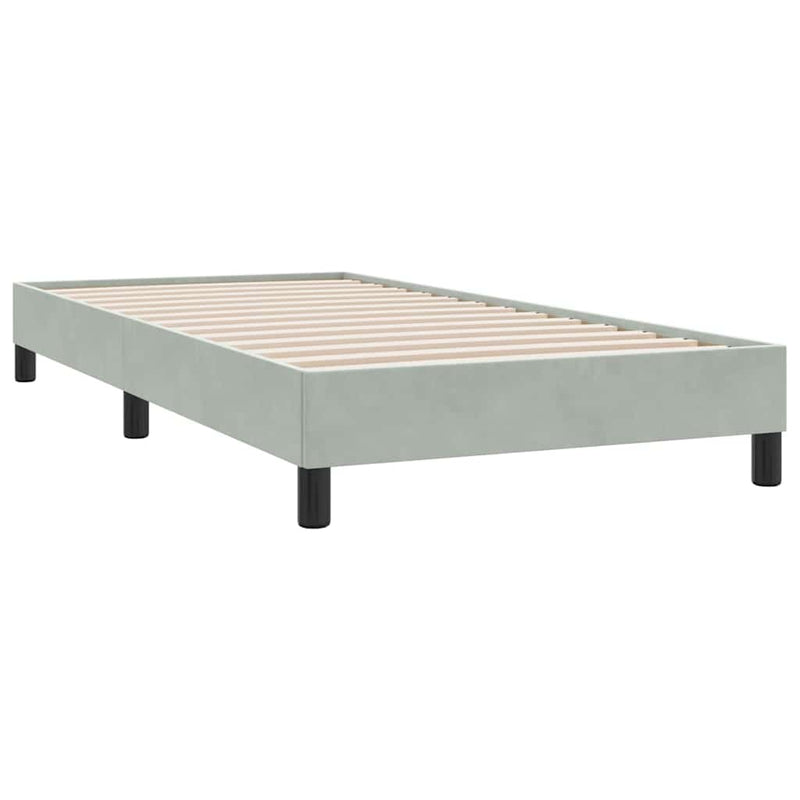 Pat box spring cu saltea, gri deschis, 80x210 cm, catifea