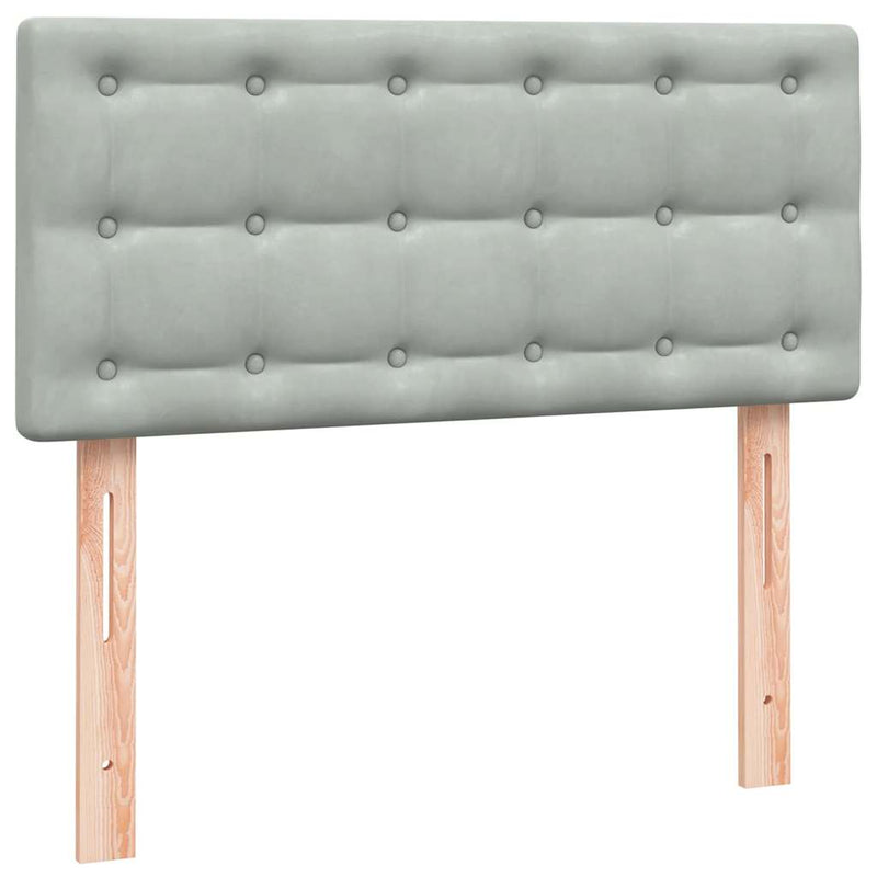 Pat box spring cu saltea, gri deschis, 80x210 cm, catifea