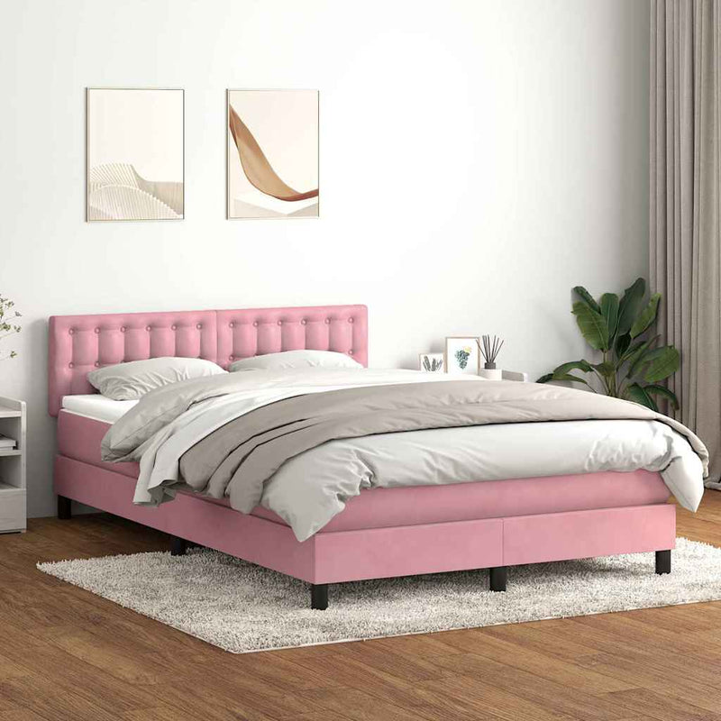 Pat box spring cu saltea, roz, 140x210 cm, catifea