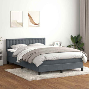 Pat box spring cu saltea, gri închis, 160x210 cm, catifea